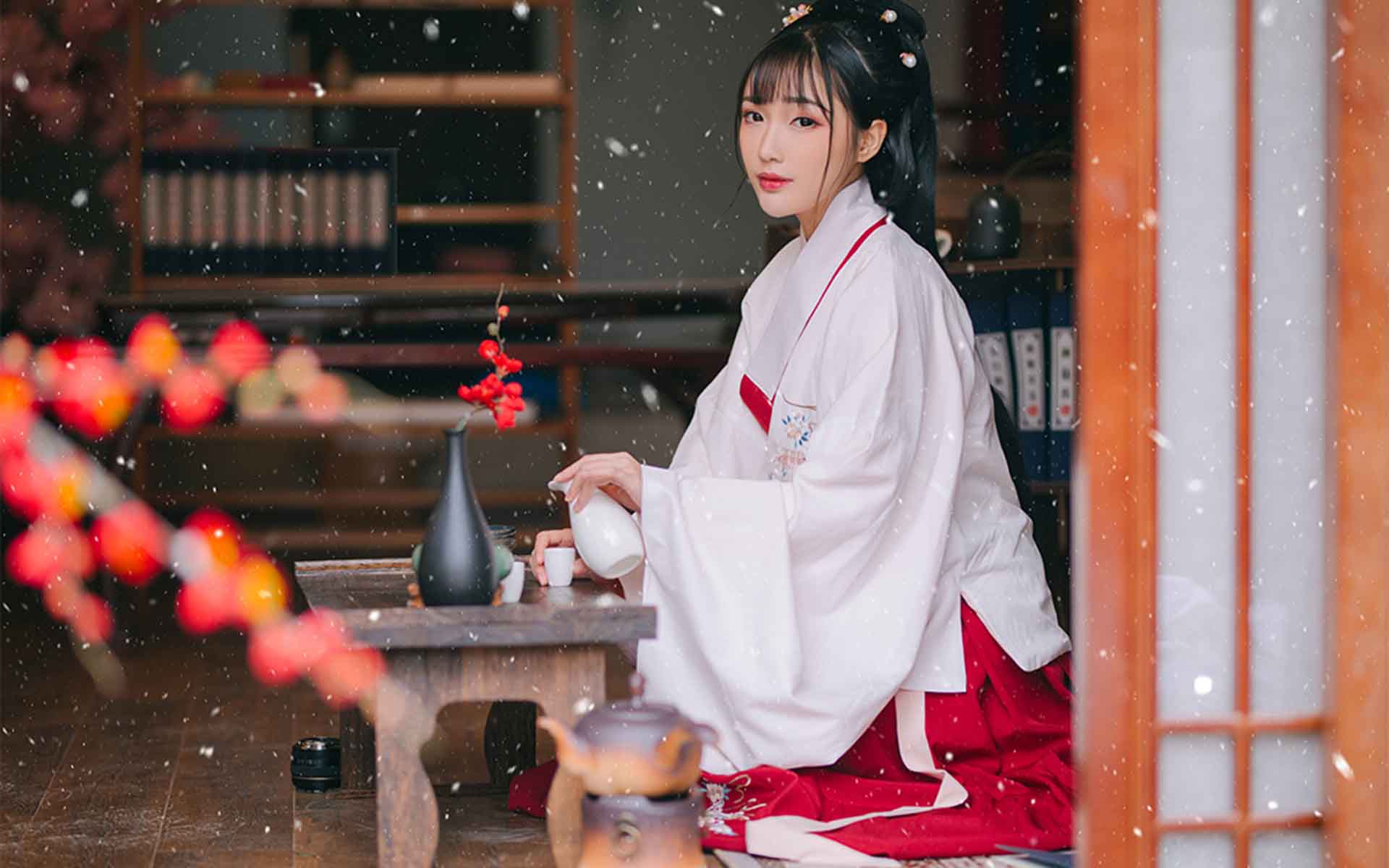 古装美女雪中意境